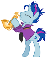 Size: 7500x9000 | Tagged: safe, artist:reginault, blue note, pony, unicorn, g4, the fault in our cutie marks, .svg available, absurd resolution, clothes, male, musical instrument, necktie, playing instrument, rearing, saxophone, shirt, simple background, solo, transparent background, vector