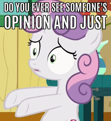 Size: 437x475 | Tagged: safe, edit, edited screencap, screencap, sweetie belle, g4, the fault in our cutie marks, caption, female, meme, reaction image, solo, text