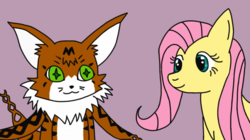 Size: 801x450 | Tagged: safe, fluttershy, cat, g4, 1000 hours in ms paint, crossover, digimon, digimon tri, meicoomon, ms paint, this will end in tears and/or death