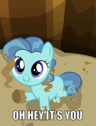 Size: 267x351 | Tagged: safe, edit, edited screencap, screencap, petunia paleo, earth pony, pony, g4, season 6, the fault in our cutie marks, ^^, animated, caption, cute, eyes closed, female, gif, happy, hug, hug request, meme, petuniabetes, smiling, solo, weapons-grade cute