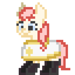 Size: 320x320 | Tagged: safe, artist:flofflewoffle, oc, oc only, oc:hope blossoms, earth pony, pony, colt quest, 8-bit, adult, boots, clothes, color, cute, earth pony oc, female, garter belt, garters, mare, pixel art, robe, smiling, solo, sprite, uniform