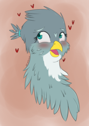 Size: 2480x3508 | Tagged: safe, artist:loboguerrero, gabby, griffon, g4, blushing, bust, cheek fluff, chest fluff, colored pupils, cute, female, fluffy, gabbybetes, heart, high res, ponytail, solo