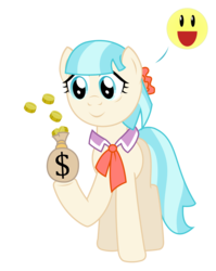 Size: 2169x2719 | Tagged: safe, artist:sketchmcreations, coco pommel, g4, bits, happy, high res, inkscape, money, money bag, simple background, smiley face, tired, transparent background, vector