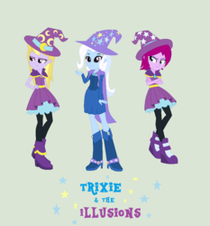 Size: 888x952 | Tagged: safe, artist:obeliskgirljohanny, fuchsia blush, lavender lace, trixie, equestria girls, g4, my little pony equestria girls: rainbow rocks, female, trixie and the illusions