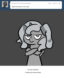 Size: 666x809 | Tagged: safe, artist:egophiliac, princess luna, moonstuck, g4, clothes, female, filly, monochrome, socks, solo, unamused, woona, younger