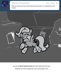 Size: 666x809 | Tagged: safe, artist:egophiliac, princess luna, moonstuck, g4, clothes, cute, female, filly, grayscale, lunabetes, monochrome, socks, solo, woona, younger