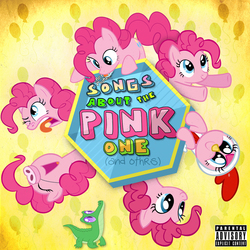Size: 1080x1080 | Tagged: safe, artist:general mumble, gummy, pinkie pie, g4, album, album cover, animal costume, chicken pie, chicken suit, clothes, costume, cover art, multeity, parental advisory, too much pink energy is dangerous