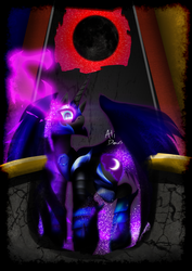 Size: 2480x3508 | Tagged: safe, artist:kaiomutaru25, nightmare moon, g4, armor, eclipse, female, high res, moon, solo