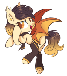 Size: 2300x2600 | Tagged: safe, artist:hawthornss, oc, oc only, oc:pumpkin chai, bat pony, pony, clothes, cute, cute little fangs, ear piercing, earring, fangs, high res, jewelry, looking at you, piercing, simple background, socks, transparent background, underhoof