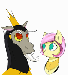 Size: 3000x3300 | Tagged: safe, artist:chapaevv, discord, fluttershy, g4, bust, crossover, doctor girlfriend, dr. girlfriend, high res, monarch, portrait, the monarch, the venture bros.