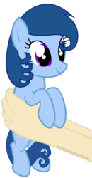 Size: 3583x6875 | Tagged: safe, artist:justisanimation, oc, oc only, oc:raylanda, earth pony, human, pony, absurd resolution, cute, female, filly, flash, hand, holding a pony, justis holds a pony, simple background, smiling, transparent background, vector