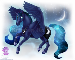 Size: 1500x1200 | Tagged: safe, artist:the-cynical-unicorn, princess luna, horse, g4, female, horsified, moon, solo, stars, unshorn fetlocks, watermark