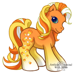 Size: 1114x1080 | Tagged: safe, artist:anscathmarcach, oc, oc only, oc:candy corn cascade, g3, cutie cascade, simple background, solo, transparent background