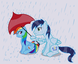 Size: 620x514 | Tagged: dead source, safe, artist:sisirr, rainbow dash, soarin', pony, g4, backwards cutie mark, male, rain, ship:soarindash, shipping, sitting, straight, umbrella