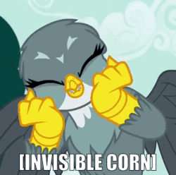 Size: 427x423 | Tagged: safe, edit, edited screencap, screencap, gabby, griffon, g4, the fault in our cutie marks, animated, caption, corn, cute, female, food, gabbybetes, gif, happy, image macro, meme, smiling, solo, text