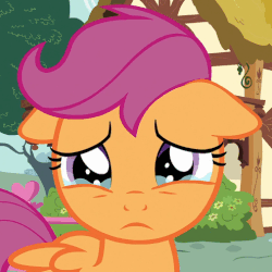 Size: 506x506 | Tagged: safe, screencap, scootaloo, pony, g4, the fault in our cutie marks, animated, crying, eye shimmer, female, floppy ears, gif, solo, teary eyes