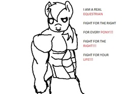 Size: 505x372 | Tagged: safe, artist:mspaintjoe, big macintosh, earth pony, anthro, g4, flexing, hulk hogan, male, monochrome, muscles, real american, real equestrian, solo, text, wwe