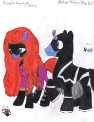 Size: 2550x3300 | Tagged: safe, artist:aridne, earth pony, pony, black bolt, clothes, duo, female, high res, husband and wife, inhumans, male, mare, marvel comics, medusa (marvel), ponified, stallion, uniform