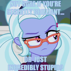 Size: 550x550 | Tagged: safe, sugarcoat, equestria girls, g4, my little pony equestria girls: friendship games, clothes, crystal prep academy uniform, crystal prep shadowbolts, glasses, looking away, meme, misspelling, not sure if, raised eyebrow, school uniform