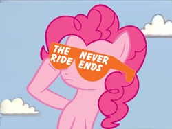 Size: 2039x1536 | Tagged: safe, pinkie pie, g4, '90s, don't dead open inside, female, nickelodeon, solo, sunglasses, the ride never ends, typography