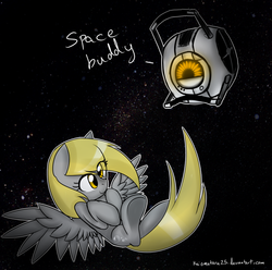 Size: 1024x1014 | Tagged: safe, artist:kaiomutaru25, derpy hooves, pegasus, pony, g4, crossover, female, mare, personality core, portal (valve), portal 2, space, space core