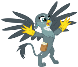 Size: 3706x3216 | Tagged: safe, artist:sketchmcreations, gabby, griffon, g4, the fault in our cutie marks, arms wide open, happy, high res, mailbag, open mouth, simple background, spread wings, standing, transparent background, vector
