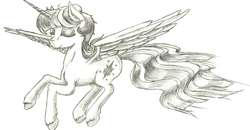 Size: 5664x2944 | Tagged: safe, artist:karanakia, twilight sparkle, alicorn, pony, g4, female, flying, monochrome, solo, traditional art, twilight sparkle (alicorn)