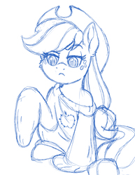 Size: 2550x3300 | Tagged: safe, artist:latecustomer, applejack, g4, clothes, female, high res, monochrome, oversized clothes, raised eyebrow, sketch, solo, sweater, unimpressed