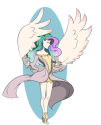 Size: 2152x2658 | Tagged: safe, artist:wilage, princess celestia, human, g4, clothes, dress, female, high heels, high res, humanized, pony coloring, solo, winged humanization
