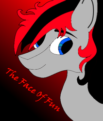 Size: 399x471 | Tagged: safe, artist:shadow dark-heart, oc, oc only, oc:shadow dark-heart, pony, blue eyes, bust, equine, gradient background, looking at you, portrait, smiling, text, two toned mane