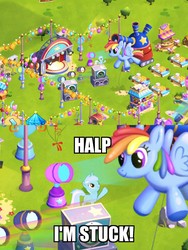 Size: 1280x1704 | Tagged: safe, edit, edited screencap, gameloft, screencap, lyra heartstrings, rainbow dash, g4, caption, game, text