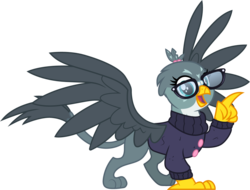 Size: 1195x906 | Tagged: safe, artist:cloudy glow, gabby, griffon, g4, the fault in our cutie marks, accessory swap, clothes, clothes swap, cute, female, gabbybetes, glasses, looking at you, meganekko, nerd, open mouth, simple background, smiling, solo, spread wings, sweater, transparent background