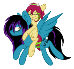 Size: 1024x953 | Tagged: safe, artist:despotshy, oc, oc only, oc:despy, oc:lil happiness, earth pony, pegasus, pony, lil happiness riding despy, ponies riding ponies, riding, simple background, transparent background