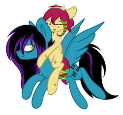 Size: 1024x953 | Tagged: safe, artist:despotshy, oc, oc only, oc:despy, oc:lil happiness, earth pony, pegasus, pony, ponies riding ponies, riding, simple background, transparent background