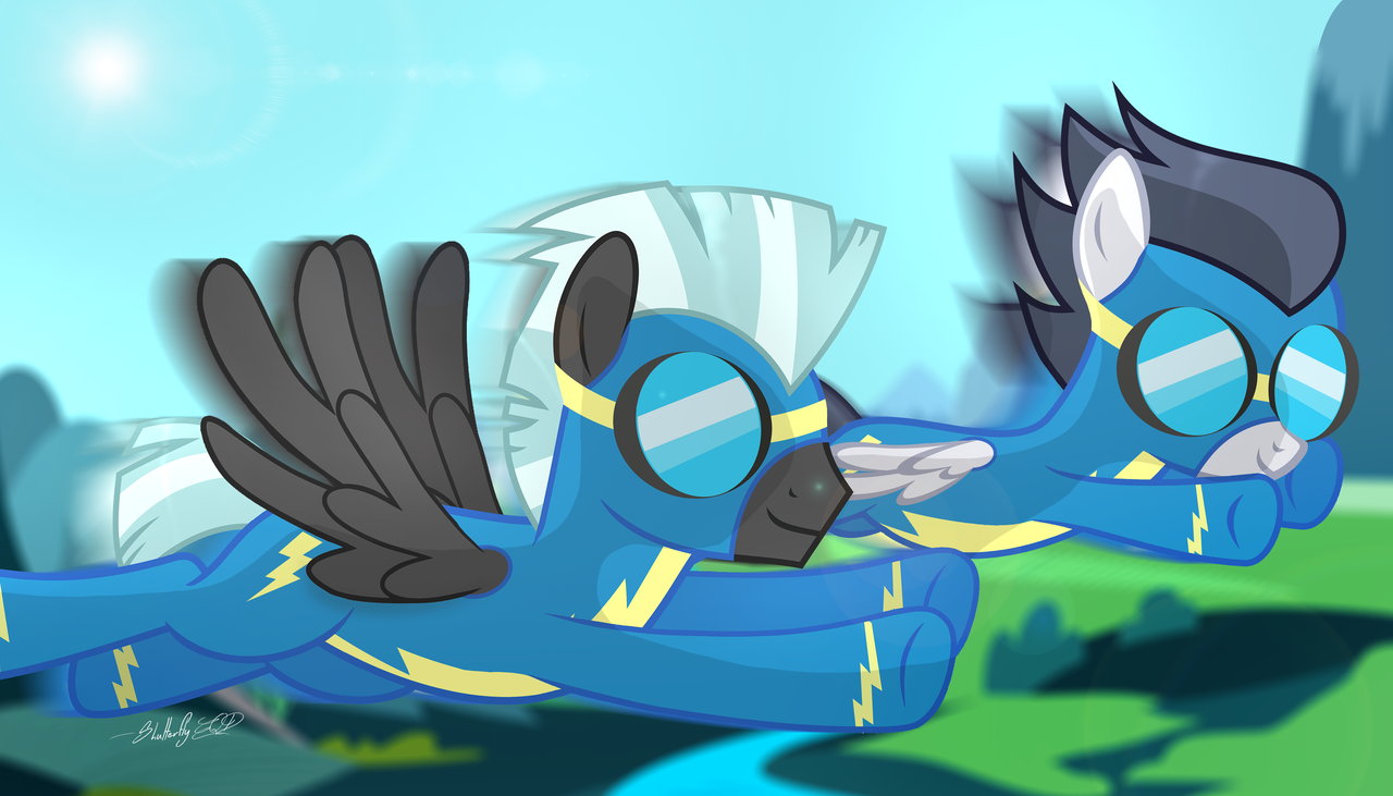 #1250044 - safe, artist:shutterflyeqd, rumble, thunderlane, pegasus ...