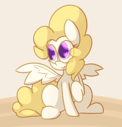 Size: 1184x1234 | Tagged: safe, artist:mr-degration, surprise, pony, g1, g4, colored pupils, cute, female, g1 to g4, generation leap, looking away, raised hoof, simple background, sitting, smiling, solo, spread wings, white background