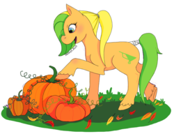 Size: 711x547 | Tagged: safe, artist:denkis, oc, oc only, pony, food, pumpkin, solo