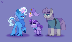 Size: 1200x700 | Tagged: safe, artist:hateful-minds, maud pie, trixie, oc, classical unicorn, pony, unicorn, g4, cloven hooves, female, horn, leonine tail, lesbian, magical lesbian spawn, mare, offspring, parent:maud pie, parent:starlight glimmer, parent:trixie, parents:mauxie, parents:starmaud, parents:starmauxie, parents:startrix, ship:mauxie, shipping, unshorn fetlocks