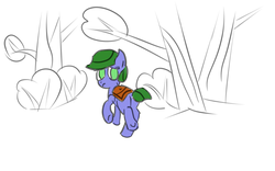 Size: 1280x800 | Tagged: safe, artist:saria the frost mage, oc, oc only, oc:clover patch, earth pony, pony, a foal's adventure, bush, child, color, cyoa, female, filly, foal, frown, galloping, running away, sad, solo, story included, tree, upset, wood