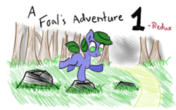 Size: 1280x800 | Tagged: safe, artist:saria the frost mage, edit, oc, oc only, oc:clover patch, a foal's adventure, cover art, cyoa, female, filly, solo, story included, title, title card