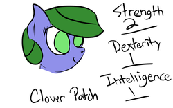 Size: 1280x800 | Tagged: safe, artist:saria the frost mage, oc, oc only, oc:clover patch, earth pony, pony, a foal's adventure, child, cute, cyoa, female, filly, foal, smiling, solo, stats, story included, text