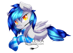 Size: 1024x749 | Tagged: safe, artist:agletka, oc, oc only, oc:coldfire, pegasus, pony, clothes, fangs, looking at you, socks, solo, striped socks, watermark, whip