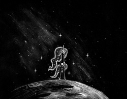 Size: 1786x1387 | Tagged: safe, artist:t72b, princess luna, g4, female, monochrome, moon, solo, space, stars, traditional art