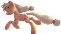 Size: 931x529 | Tagged: safe, artist:bioniclegahlok, applejack, earth pony, pony, g4, female, freckles, grin, happy, hatless, mare, missing accessory, running, simple background, smiling, solo, transparent background