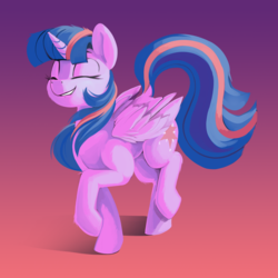 Size: 2500x2500 | Tagged: safe, artist:dimfann, twilight sparkle, alicorn, pony, g4, cute, eyes closed, female, gradient background, happy, high res, smiling, solo, twiabetes, twilight sparkle (alicorn)