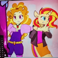 Size: 2448x2448 | Tagged: safe, artist:foxinshadow, adagio dazzle, sunset shimmer, anthro, equestria girls, g4, clothes, equestria girls outfit, high res