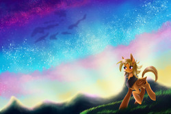 Size: 1276x850 | Tagged: dead source, safe, artist:lunaritass, oc, oc only, oc:leona sky, pegasus, pony, scenery