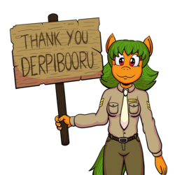 Size: 1200x1200 | Tagged: safe, artist:regularmouseboy, oc, oc only, oc:pumpkin pudding pie, earth pony, anthro, derpibooru, alternate universe, blazing conflict, clothes, meta, military, plaque, sign, simple background, solo, thank you derpibooru, transparent background, uniform, world war ii