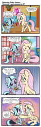 Size: 625x1920 | Tagged: safe, artist:pencils, fluttershy, pinkie pie, oc, oc:short cut, earth pony, pegasus, pony, comic:fluttershy's anti-adventures, g4, apron, bipedal, bipedal leaning, brush, brushie, brushing, clothes, comb, comic, crying, dialogue, eye contact, eyes closed, eyeshadow, female, floppy ears, grin, hairbrush, lidded eyes, looking at each other, makeup, mare, midget horse, miniature pony, nervous, open mouth, overreaction, pillow, puns in the comments, raised hoof, raised leg, scissors, scrunchy face, sitting, size difference, slice of life, smiling, squee, sweat, wat