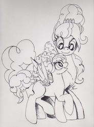 Size: 1612x2185 | Tagged: safe, artist:scribblepwn3, cotton puff, cotton sky, pegasus, pony, brotherhooves social, g4, background pony, blank flank, filly, monochrome, pen drawing, sisters, traditional art